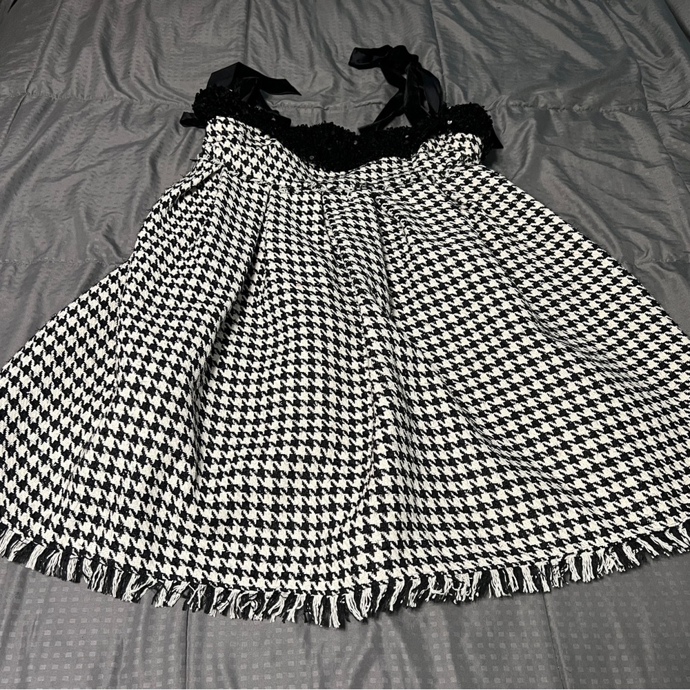 sophie the label houndstooth dress black white Sequin Accents Womens Size small